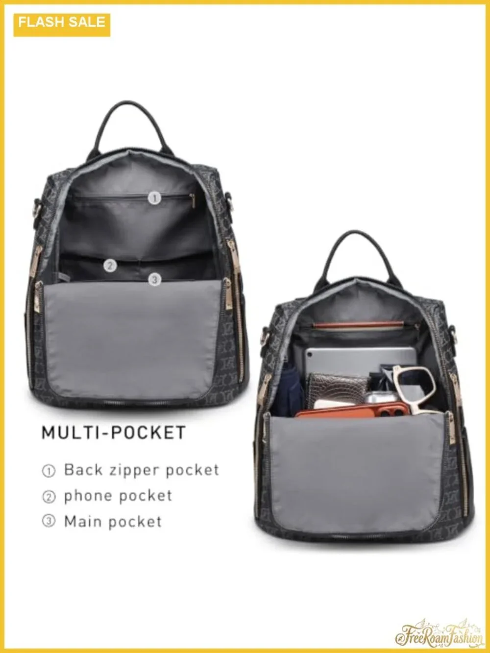 Women's Convertible Faux Leather Backpack Purse 2PC Set with Wristlet